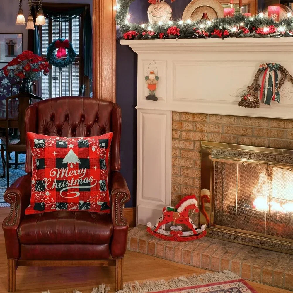 Farmhouse Christmas Pillow Covers 18x18 Inch Set of 4 Sofa Couch Decorations
